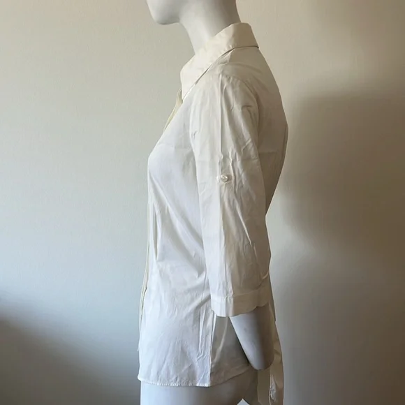 Lafayette 148 Button Down Short Sleeves Waist Tie Back Stretch Size 6 - Picture 4 of 12